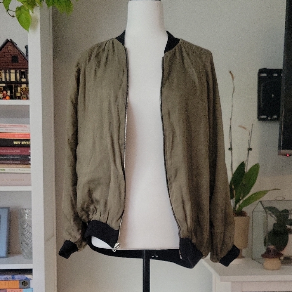 ZARA: Reversible Olive/Black Bomber Jacket with Black Trim